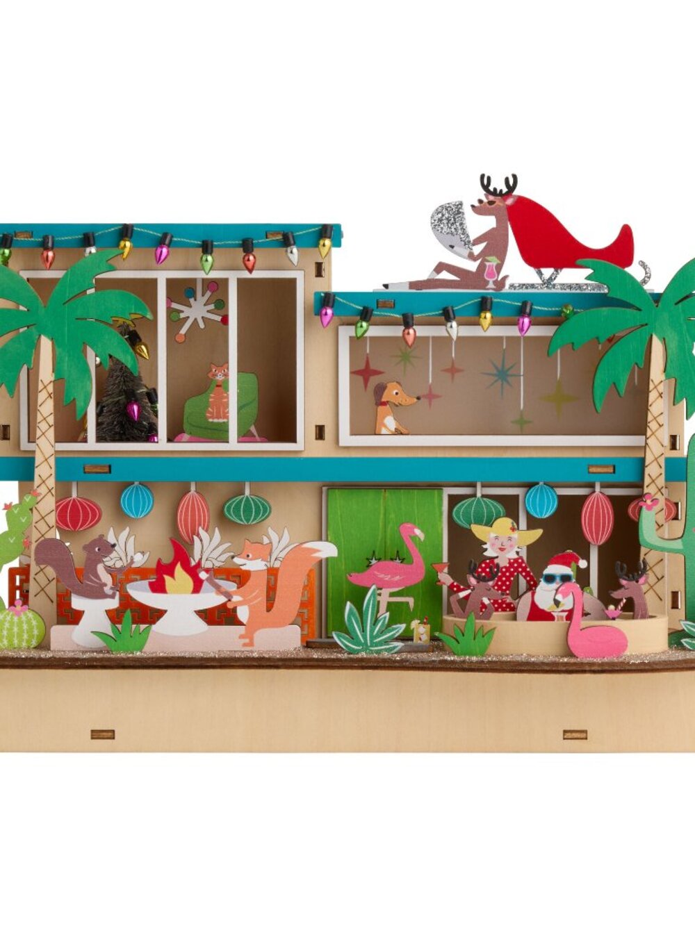 World Market Christmas Laser Wood with LED lights Santa MCM Party House NIB